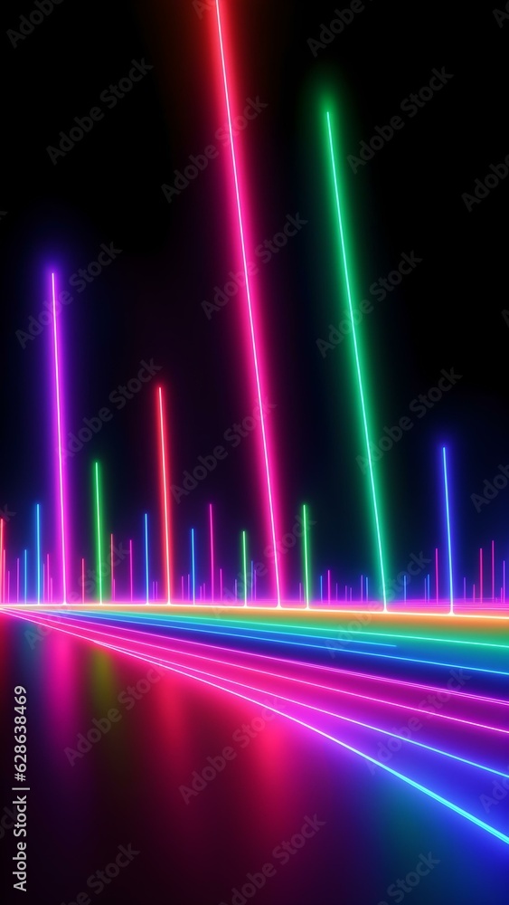 Photo of a mesmerizing display of neon lights illuminating a dark room