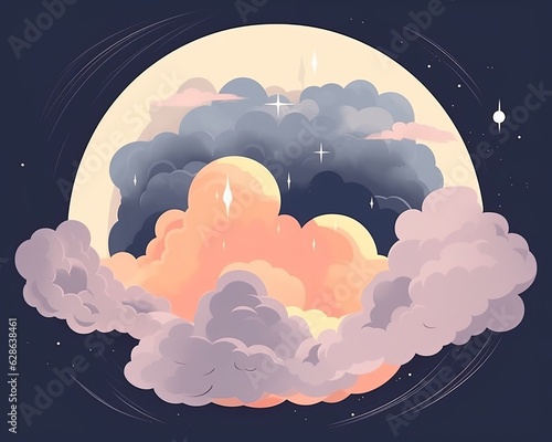 illustration of clouds and the moon in the night sky