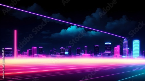 Wallpaper Mural Photo of a vibrant city skyline illuminated by neon lights at night Torontodigital.ca