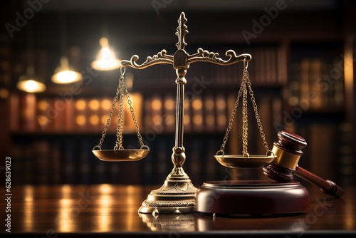 Justice Symbols in Law Office. AI
