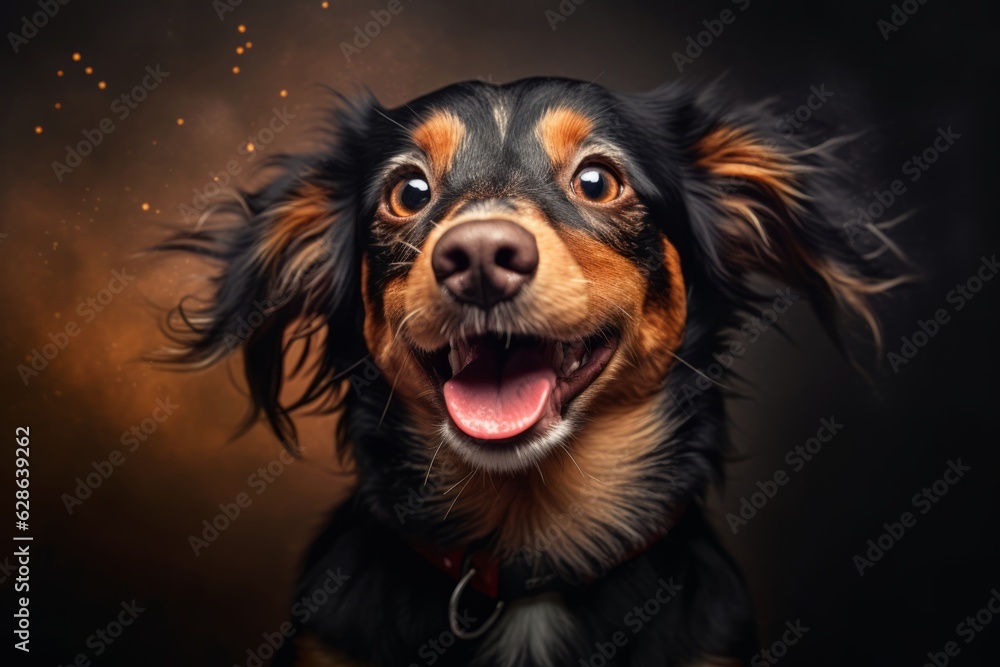 portrait of a cute dog on a black background