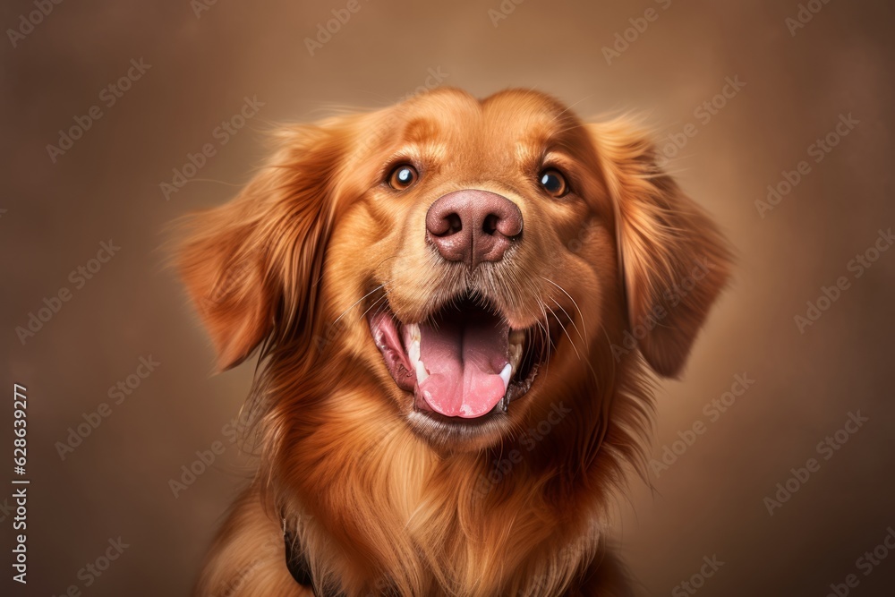 portrait of a golden retriever on a brown background