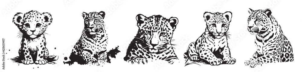 Cheetah head black and white vector. Silhouette head of cheetah illustration.