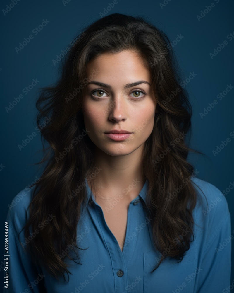 portrait of beautiful young woman on blue background portrait of beautiful young woman on blue background