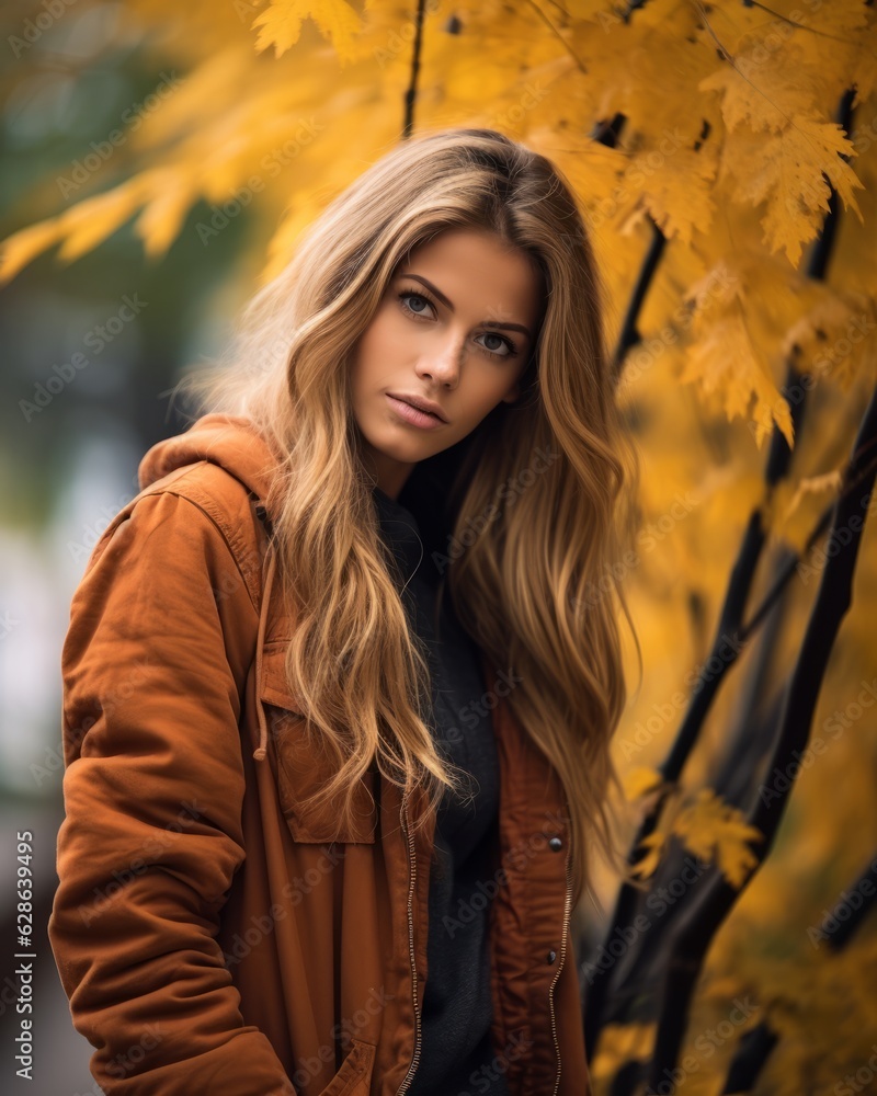 portrait of beautiful young woman with long hair in autumn park portrait of beautiful young woman with long hair in autumn park