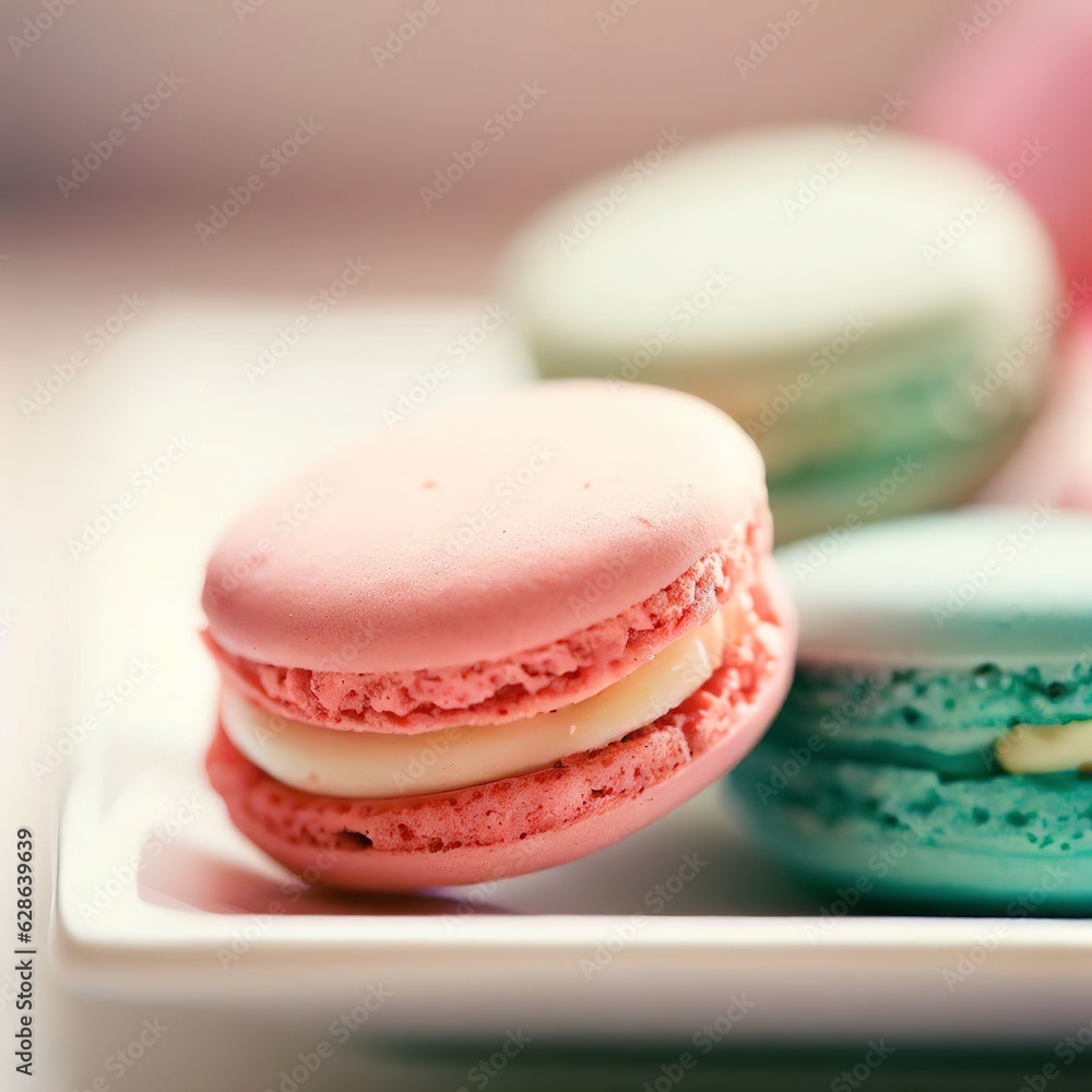 closeup of macarones on a small white plate closeup of macarones on a small white plate