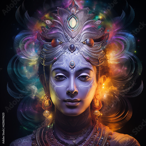 Vishnu é o restaurador do universo, responsável por equilibrar as forças do mal e trazer ordem ao caos. photo