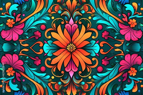 seamless floral pattern with colorful flowers and leaves on a dark background