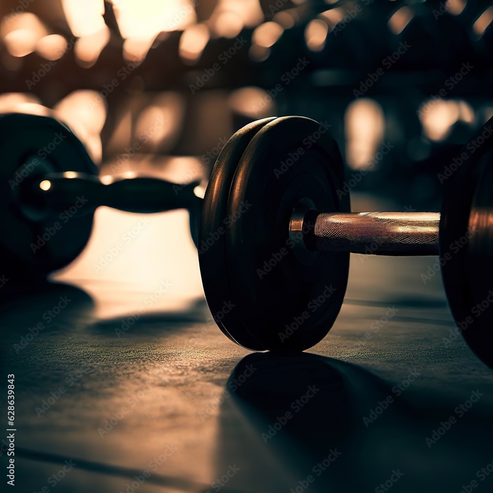 Dumbbells on the floor of a gym Dumbbells on the floor of a gym