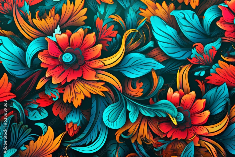 seamless pattern with colorful flowers on a dark background seamless pattern with colorful flowers on a dark background