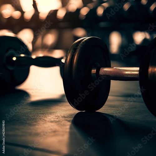 Dumbbells on the floor of a gym
