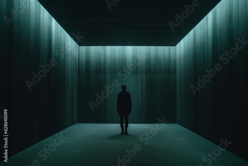 silhouette of a man standing in a dark room
