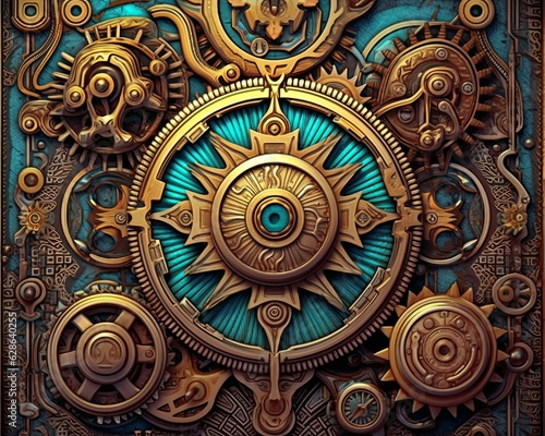 steampunk background with gears and clockwork on a blue background