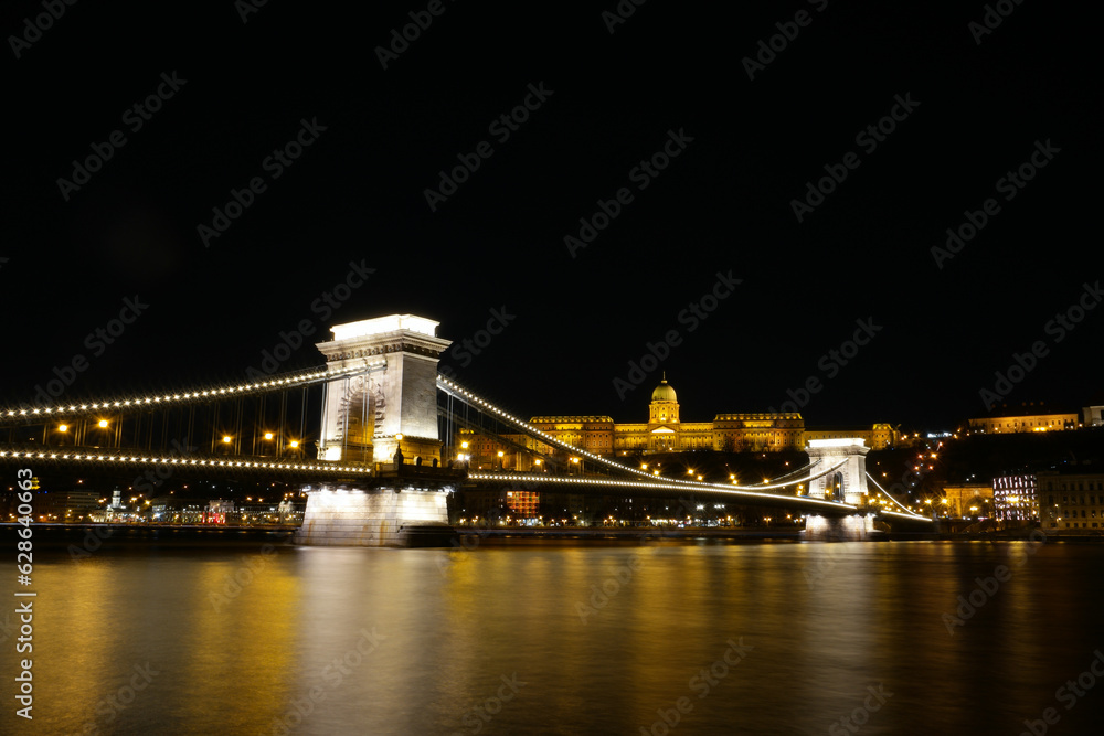 Budapest, Hungary. The famous chain bridge connecting Buda and Pest..