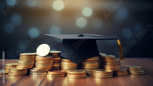 gold coins and a graduation cap
