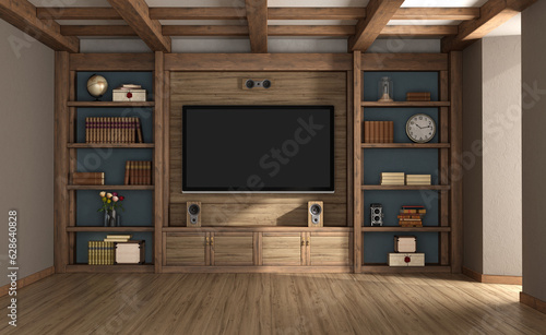 Wallpaper Mural Retro style room with bookcase in solid wood and flat tv Torontodigital.ca