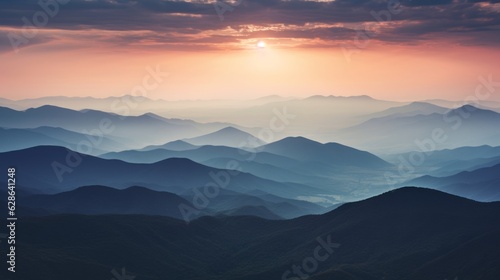 the sun is setting over the mountains in this photo