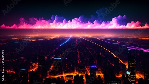 Photo of a cityscape illuminated at night from an aerial perspective © Usman