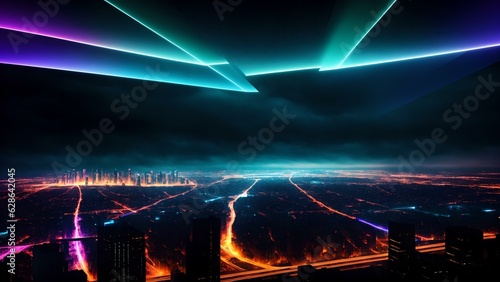 Photo of a city skyline illuminated at night
