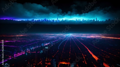 Photo of a bustling cityscape illuminated by the lights of the night