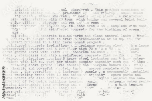 Text written on an old typewriter. It is a partly blurred close-up of a resume of a civil engineer who has worked in the sixties in South America. Meant as text background