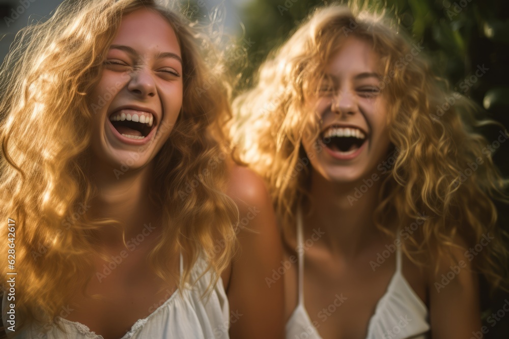 two young women laughing in the sun two young women laughing in the sun