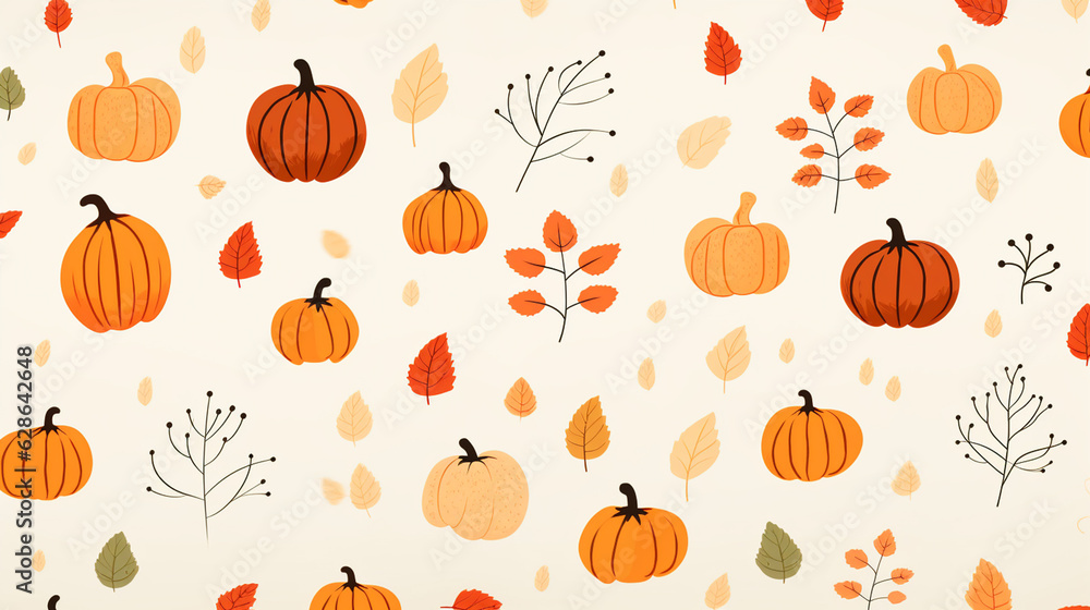 Pumpkin Doodle Background - Minimalist Dried Fall and Autumn Leaves and Branches on Light Cream/Beige Background - Thanksgiving, Halloween Vector Concept - Generative AI Pumpkin Doodle Background - Minimalist Dried Fall and Autumn Leaves and Branches on Light Cream/Beige Background - Thanksgiving, Halloween Vector Concept - Generative AI