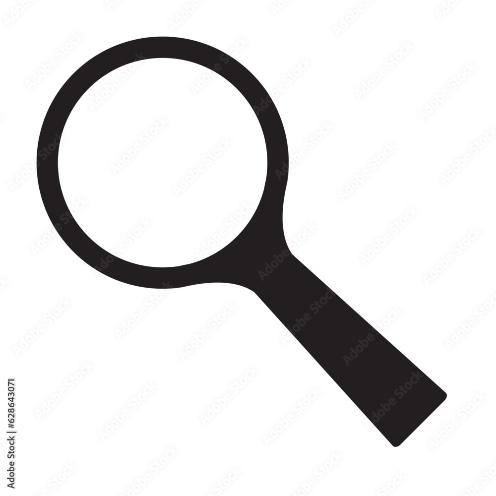 Magnifying glass icon.Black silhouette.Isolated on white background.Vector flat illustration. Magnifying glass icon.Black silhouette.Isolated on white background.Vector flat illustration.
