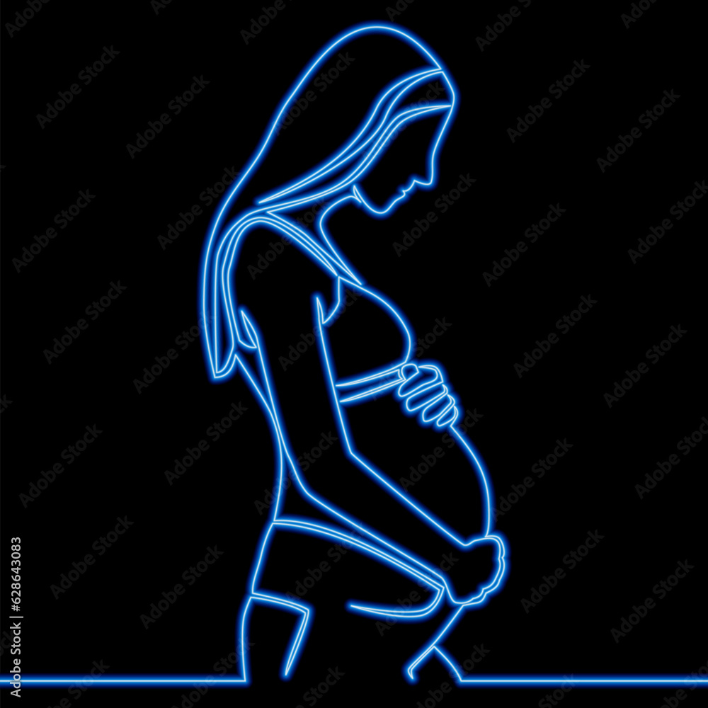 Continuous line drawing Pregnant woman, future mom icon neon glow vector illustration concept Continuous line drawing Pregnant woman, future mom icon neon glow vector illustration concept