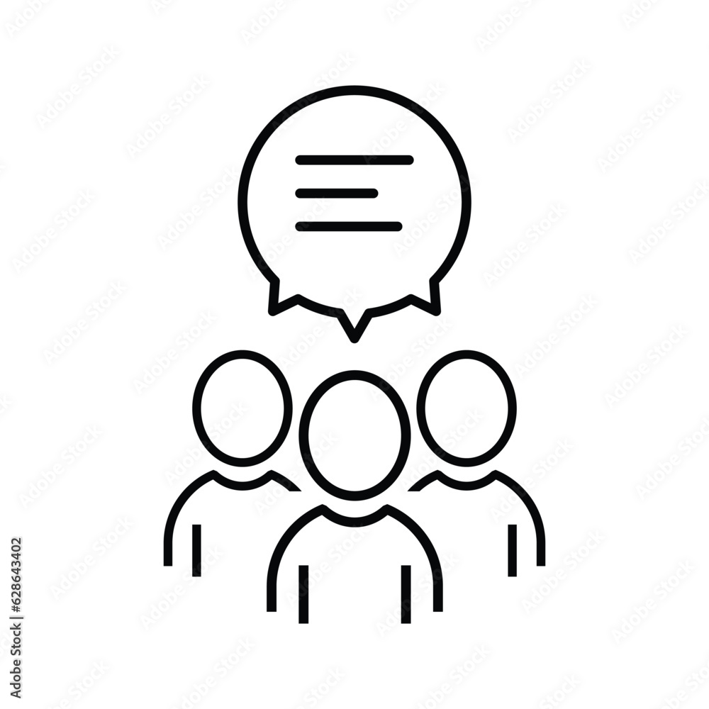 thin line teamwork icon like virtual webinar or chatroom. simple outline trend modern thought logotype graphic lineart stroke art design isolated on white. concept of three people with speechbubble thin line teamwork icon like virtual webinar or chatroom. simple outline trend modern thought logotype graphic lineart stroke art design isolated on white. concept of three people with speechbubble