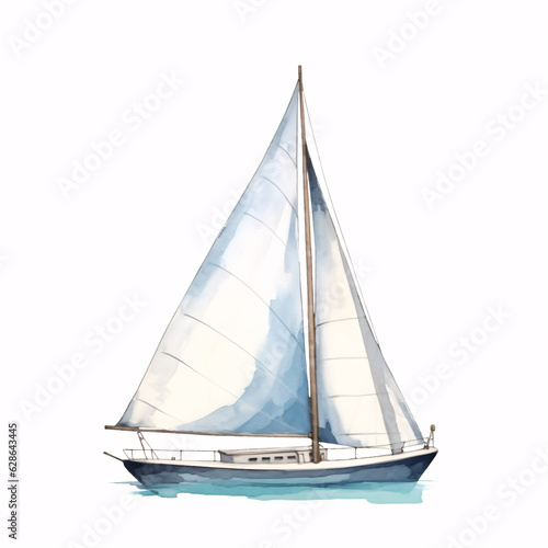 Hand drawn watercolor painted sailboat isolated on white background. Sailing illustration. © ckybe