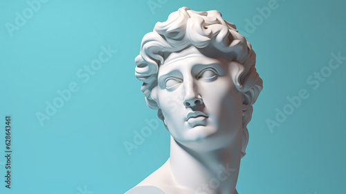 Head of David's statue, sculpture bust, 3d rendering style on pastel background..