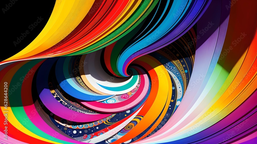 Photo of a vibrant and dynamic abstract artwork with colorful swirls and intricate shapes