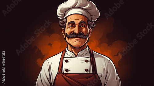 Branding Brilliance: Artistic Chef Sketch, Smiling Radiantly for Pizzeria or Restaurant Logo