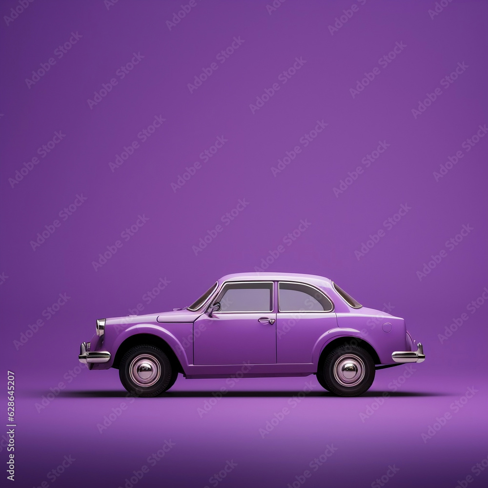 Purple vintage retro car model and giraffe 