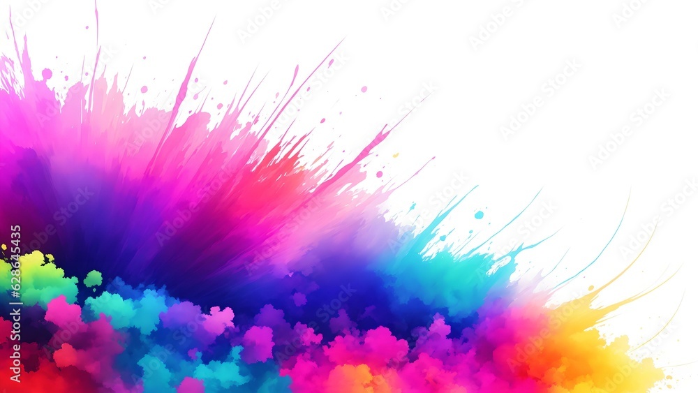 Photo of a vibrant explosion of colored powder on a clean white backdrop Photo of a vibrant explosion of colored powder on a clean white backdrop
