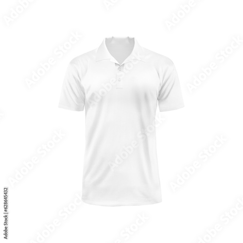 White blank Polo T-shirt template, natural shape on invisible mannequin, for your design mockup for print, isolated on white background.