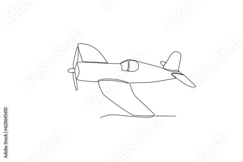 An airplane flying in the air. Vintage plane one-line drawing
