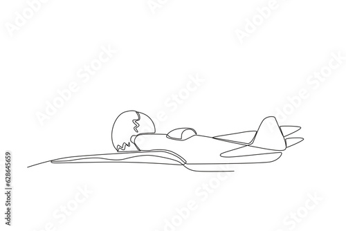 An airplane flying in the sky. Vintage plane one-line drawing