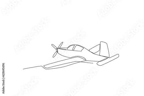 An ancient plane is flying. Vintage plane one-line drawing