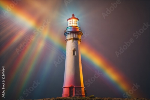 Visual depiction of a lighthouse projecting a spectrum of colors, symbolic of notions related to hope, joy, and diversity.