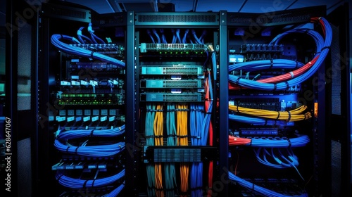 Fiber cables neatly align the cables, Network cables, Generative AI