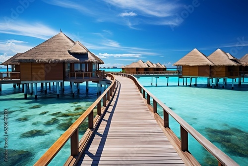 Exquisite Water Villas Resort and Idyllic Wooden Pier Retreat. AI © Usmanify