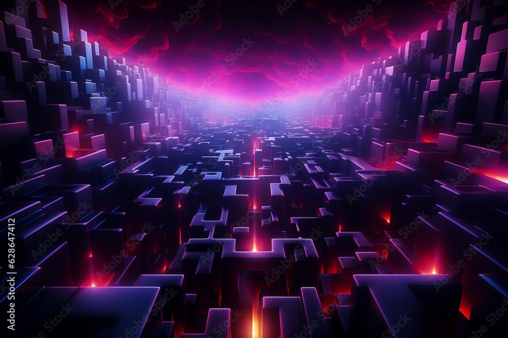 Captivating Neon Maze Background. AI