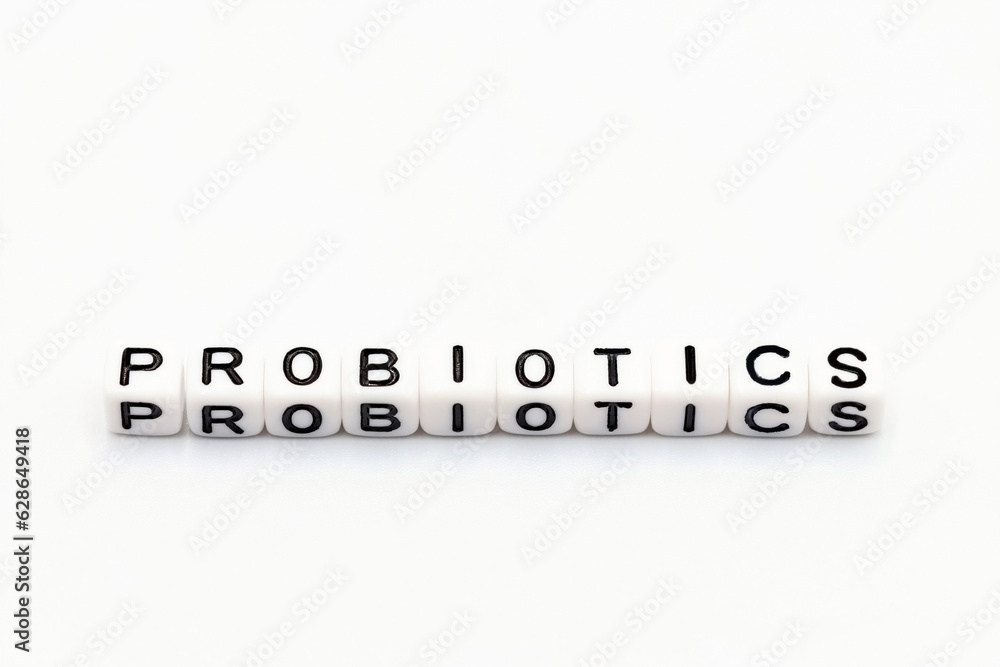 The word Probiotics on a white background. Space for text. The word Probiotics on a white background. Space for text.