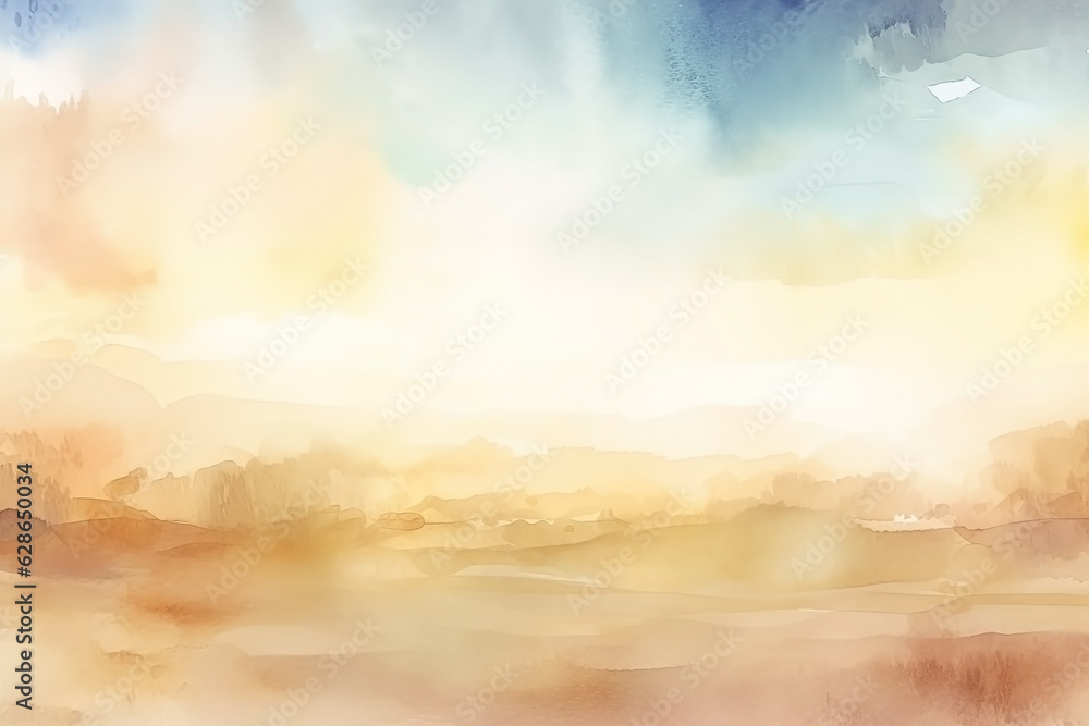 Watercolor neutral minimalist landscape illustration. Invitation, banner, card background