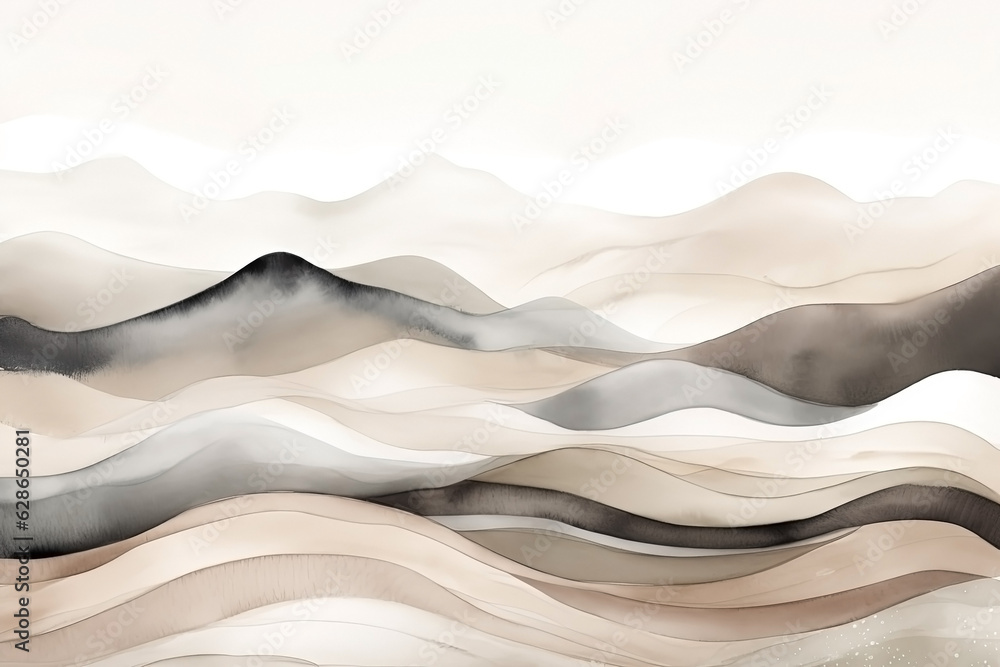 custom made wallpaper toronto digitalWatercolor neutral minimalist mountains landscape illustration