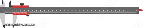 A Vernier caliper isolated on white background.. Its a visual aid to take an accurate measurement reading between two graduation markings on a linear scale by using mechanical interpolation
