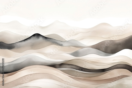 Watercolor neutral minimalist mountains landscape illustration