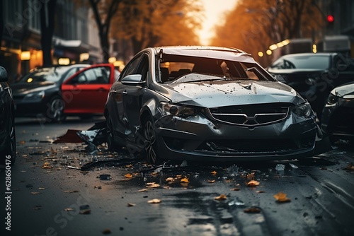 City Street Car Collision: Heavy Road Accident, Road Safety & Insurance Concept. AI © Usmanify